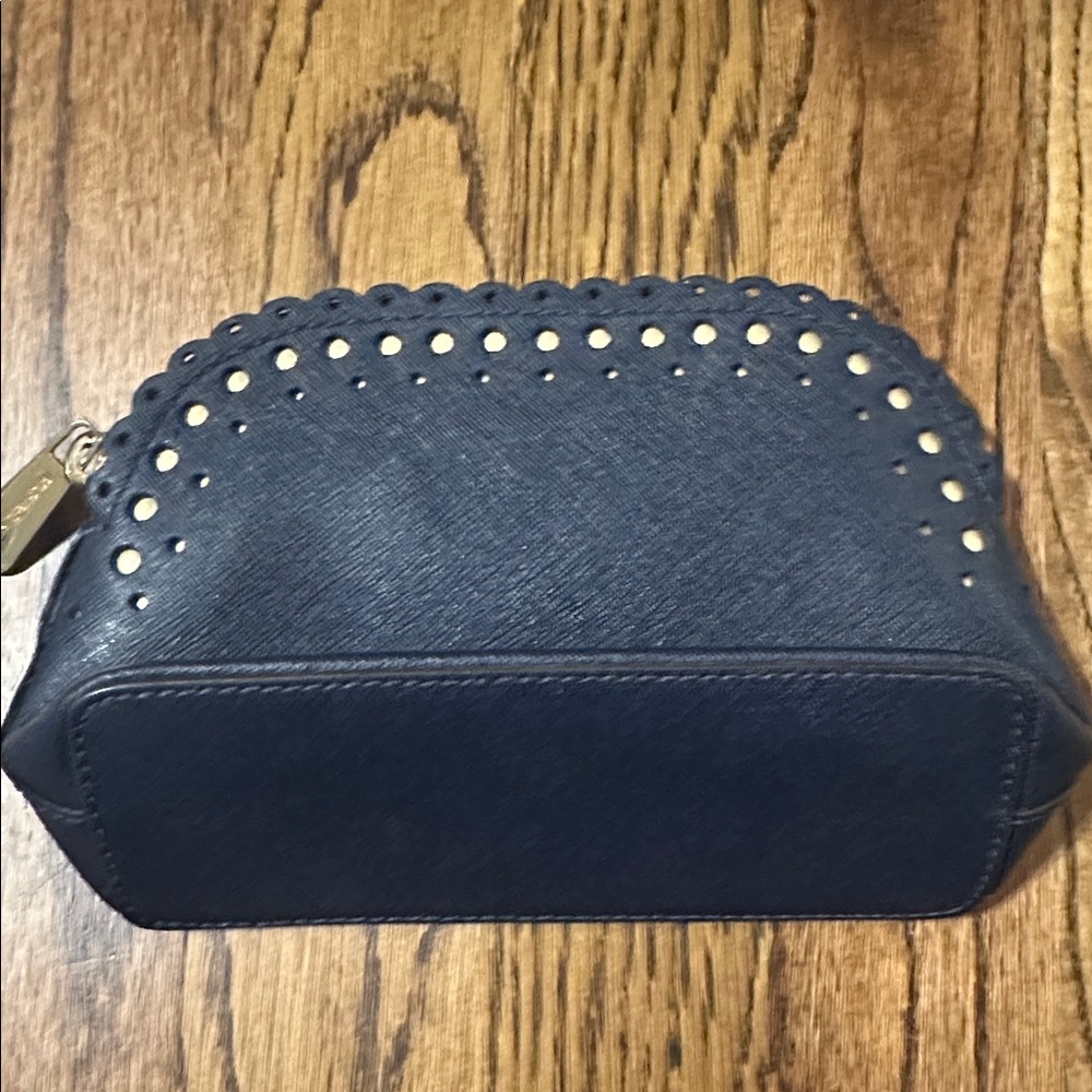 Michael Kors Navy Blue Cosmetic Bag with Gold Accents - Picture 4 of 8